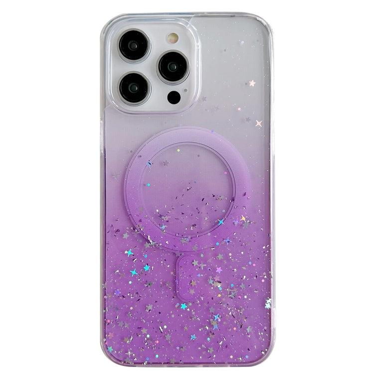 Apple iPhone 14 Pro Max MagSafe Glitter Hybrid Clear TPU Phone Case Cover (Purple)