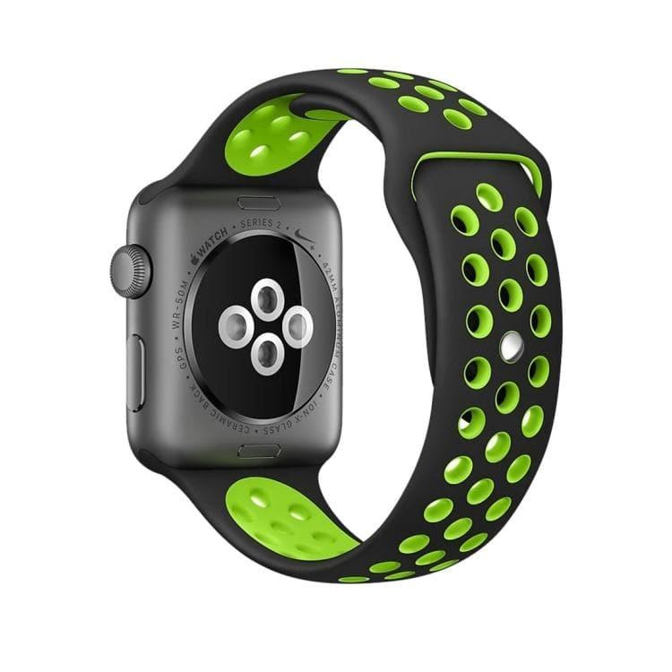 Apple Watch Series 9, 8, 7, 6, SE, 41mm, 40MM, 38mm Fashionable Classical Silicone Sport Watchband (Black Green)