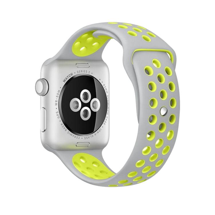 Apple Watch Series 9, 8, 7, 6, SE, 41mm, 40MM, 38mm Fashionable Classical Silicone Sport Watchband (Grey Yellow)