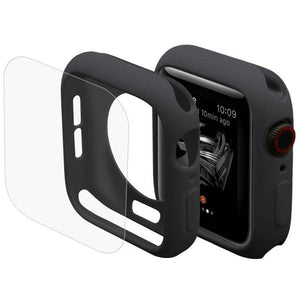 2 in 1 TPU Semi-clad Protective Shell Case Cover + 3D Full Screen PET Curved Heat Bending HD Screen Protector for Apple Watch Series 5 & 4 40mm (Black) - Gadget Station