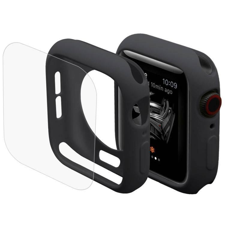 2 in 1 TPU Semi-clad Protective Shell Case Cover + 3D Full Screen PET Curved Heat Bending HD Screen Protector for Apple Watch Series 5 & 4 40mm (Black) - Gadget Station