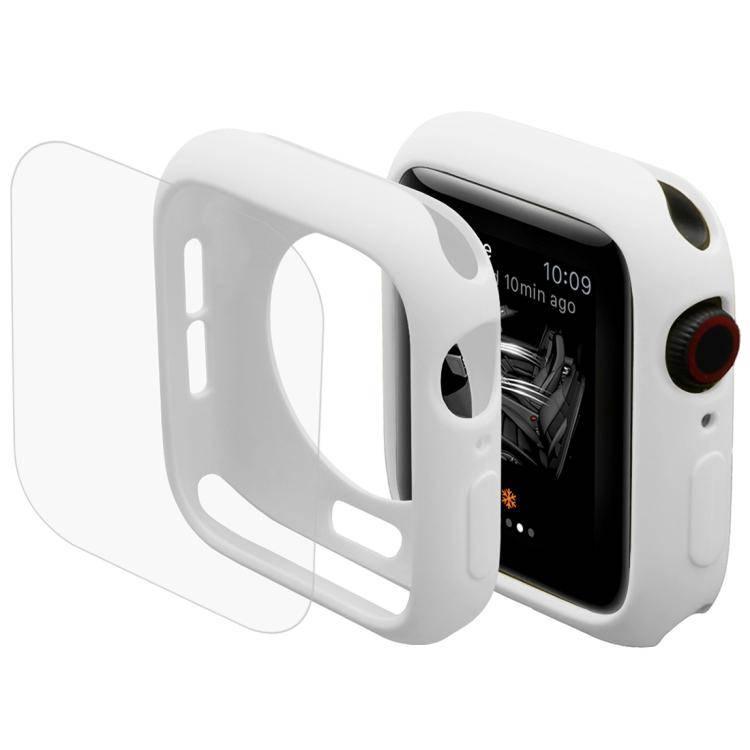 2 in 1 TPU Semi-clad Protective Shell Case Cover + 3D Full Screen PET Curved Heat Bending HD Screen Protector for Apple Watch Series 5 & 4 40mm (White) - Gadget Station