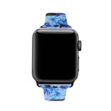 Silicone Printing Watch Watchband Strap Watchstrap Band for Apple Watch Series 5 & 4 40mm - 3 & 2 & 1 38mm (Blue Flower Pattern) - Gadget Station