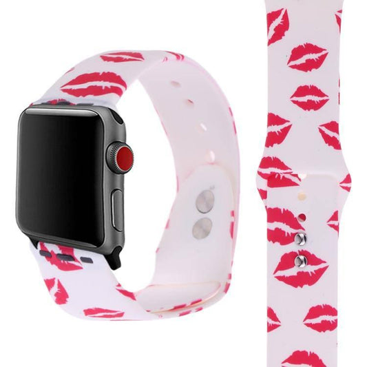 Silicone Printing Watch Watchband Strap Watchstrap Band for Apple Watch Series 5 & 4 44mm - 3 & 2 & 1 42mm (Lip Pattern) - Gadget Station