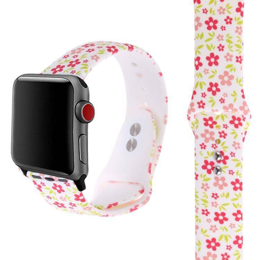 Silicone Printing Watch Watchband Strap Watchstrap Band for Apple Watch Series 5 & 4 44mm - 3 & 2 & 1 42mm  (Colored Flower Pattern) - Gadget Station