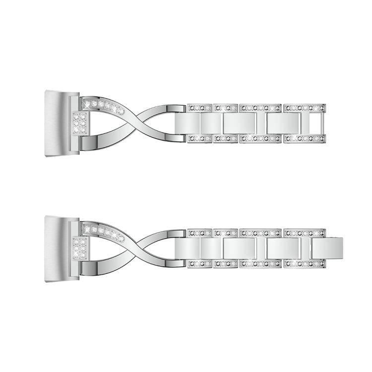 X-shaped Diamond-studded Metal Steel Wrist Strap Watch Band for Fitbit Charge 3 (Silver) - Gadget Station