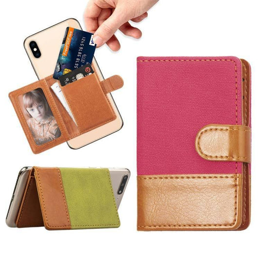 Mobile Phone Universal Denim Stitching Card Slot & Wallet & Holder & Photo Frame (Rose Red) - Gadget Station