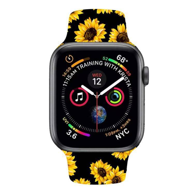 For Apple Watch Series 5 & 4 40mm - 3 & 2 & 1 38mm 3D Printing Double Nail Buckle Silicone Strap Watchstrap Watch Watchband Strap Watchstrap Band (Sunflower) - Gadget Station