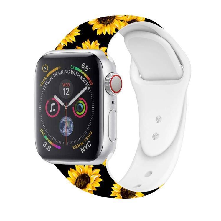 For Apple Watch Series 5 & 4 40mm - 3 & 2 & 1 38mm 3D Printing Double Nail Buckle Silicone Strap Watchstrap Watch Watchband Strap Watchstrap Band (Sunflower) - Gadget Station