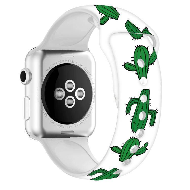 For Apple Watch Series 5 & 4 40mm - 3 & 2 & 1 38mm 3D Printing Double Nail Buckle Silicone Strap Watchstrap Watch Watchband Strap Watchstrap Band (Cactus) - Gadget Station