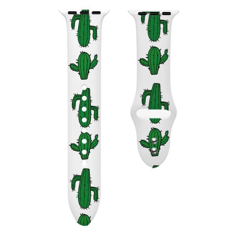 For Apple Watch Series 5 & 4 40mm - 3 & 2 & 1 38mm 3D Printing Double Nail Buckle Silicone Strap Watchstrap Watch Watchband Strap Watchstrap Band (Cactus) - Gadget Station