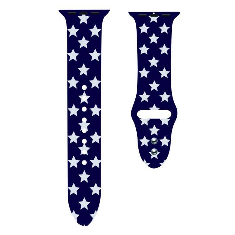 For Apple Watch Series 5 & 4 40mm - 3 & 2 & 1 38mm 3D Printing Double Nail Buckle Silicone Strap Watchstrap Watch Watchband Strap Watchstrap Band (Blue Stars) - Gadget Station