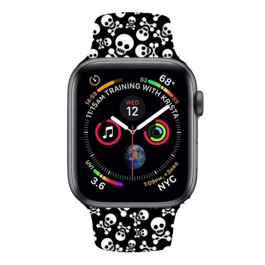 For Apple Watch Series 5 & 4 40mm - 3 & 2 & 1 38mm 3D Printing Double Nail Buckle Silicone Strap Watchstrap Watch Watchband Strap Watchstrap Band (Skull) - Gadget Station