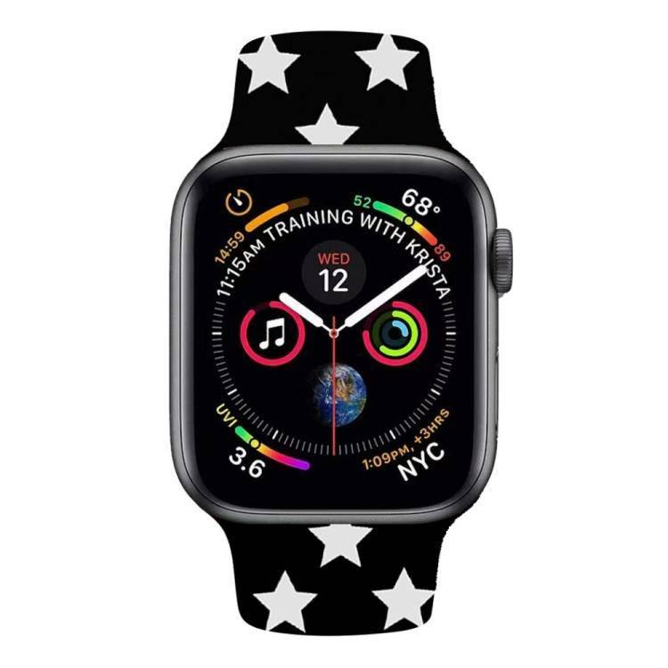 For Apple Watch Series 5 & 4 40mm - 3 & 2 & 1 38mm 3D Printing Double Nail Buckle Silicone Strap Watchstrap Watch Watchband Strap Watchstrap Band (Black Star) - Gadget Station