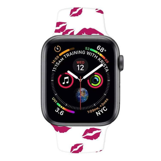 For Apple Watch Series 5 & 4 40mm - 3 & 2 & 1 38mm 3D Printing Double Nail Buckle Silicone Strap Watchstrap Watch Watchband Strap Watchstrap Band (Big Red Lips) - Gadget Station