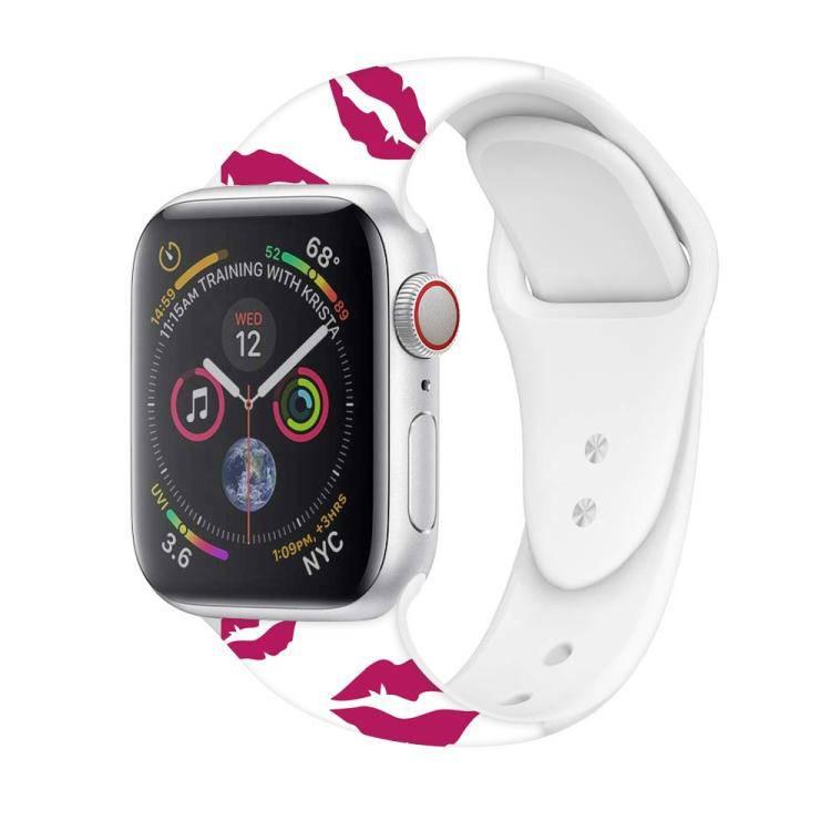 For Apple Watch Series 5 & 4 40mm - 3 & 2 & 1 38mm 3D Printing Double Nail Buckle Silicone Strap Watchstrap Watch Watchband Strap Watchstrap Band (Big Red Lips) - Gadget Station