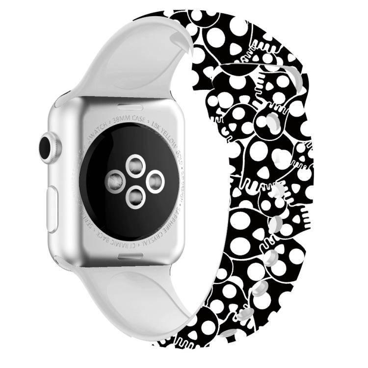 For Apple Watch Series 5 & 4 40mm - 3 & 2 & 1 38mm 3D Printing Double Nail Buckle Silicone Strap Watchstrap Watch Watchband Strap Watchstrap Band (Big Skull) - Gadget Station