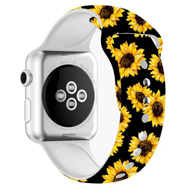 For Apple Watch Series 5 & 4 44mm - 3 & 2 & 1 42mm 3D Printing Double Nail Buckle Silicone Strap Watchstrap Watch Watchband Strap Watchstrap Band (Sunflower) - Gadget Station