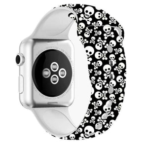 For Apple Watch Series 5 & 4 44mm - 3 & 2 & 1 42mm 3D Printing Double Nail Buckle Silicone Strap Watchstrap Watch Watchband Strap Watchstrap Band (Skull) - Gadget Station