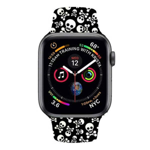 For Apple Watch Series 5 & 4 44mm - 3 & 2 & 1 42mm 3D Printing Double Nail Buckle Silicone Strap Watchstrap Watch Watchband Strap Watchstrap Band (Skull) - Gadget Station