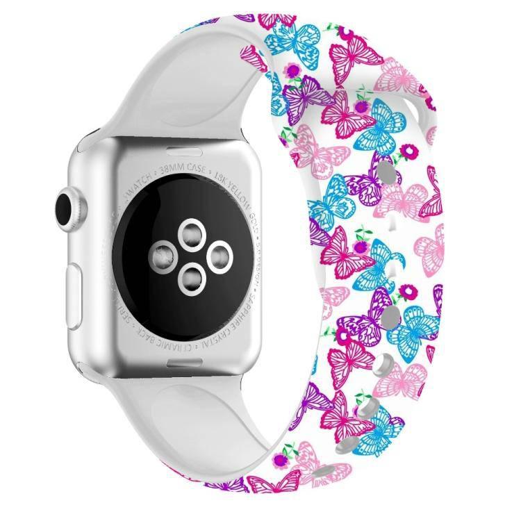 For Apple Watch Series 5 & 4 44mm - 3 & 2 & 1 42mm 3D Printing Double Nail Buckle Silicone Strap Watchstrap Watch Watchband Strap Watchstrap Band (Butterfly) - Gadget Station