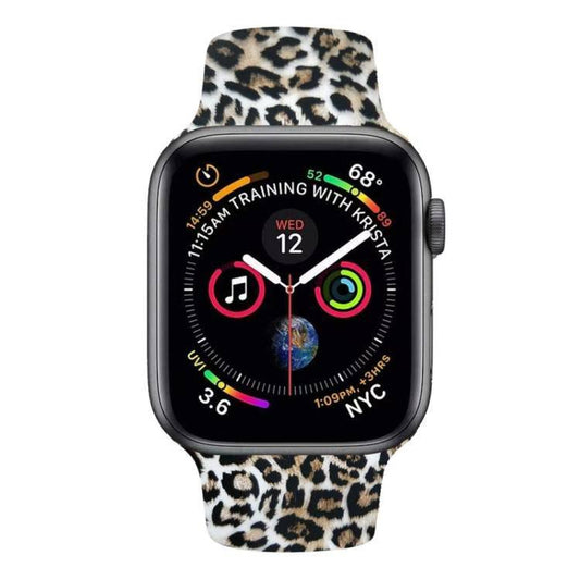 For Apple Watch Series 5 & 4 44mm - 3 & 2 & 1 42mm 3D Printing Double Nail Buckle Silicone Strap Watchstrap Watch Watchband Strap Watchstrap Band (Leopard) - Gadget Station