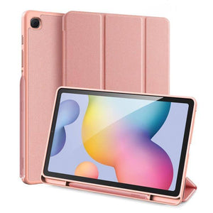 Samsung Galaxy Tab S6 Lite 10.4 inch DUX DUCIS Domo Series Horizontal Flip Magnetic PU Leather Case Cover with Three-folding Holder & Pen Slot (Pink) - Gadget Station