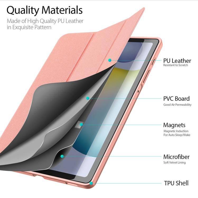 Samsung Galaxy Tab S6 Lite 10.4 inch DUX DUCIS Domo Series Horizontal Flip Magnetic PU Leather Case Cover with Three-folding Holder & Pen Slot (Pink) - Gadget Station