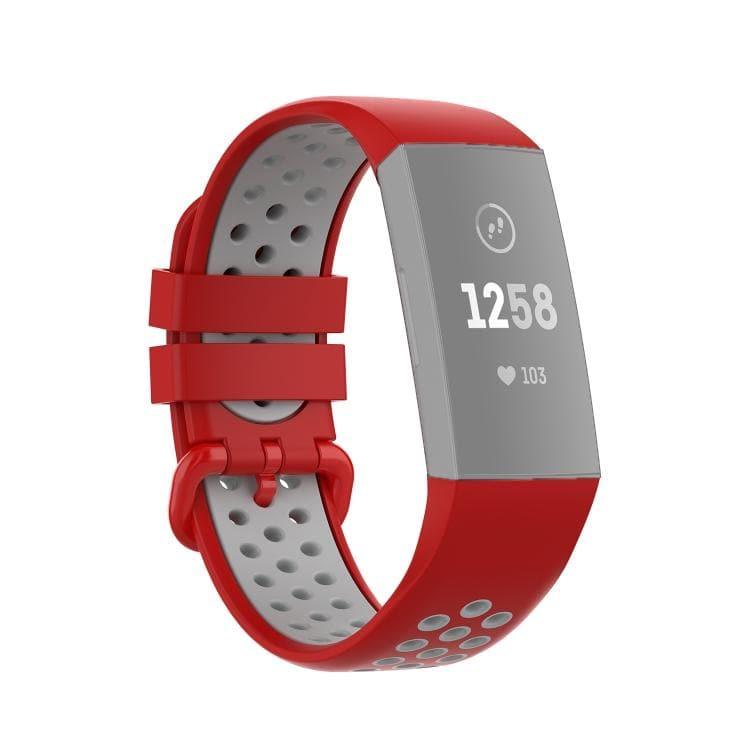 Fitbit Charge 4 - Charge 3 - Charge 3 SE Watch Button Two Colors Silicone Replacement Strap Watchband (Red-Grey) - Gadget Station