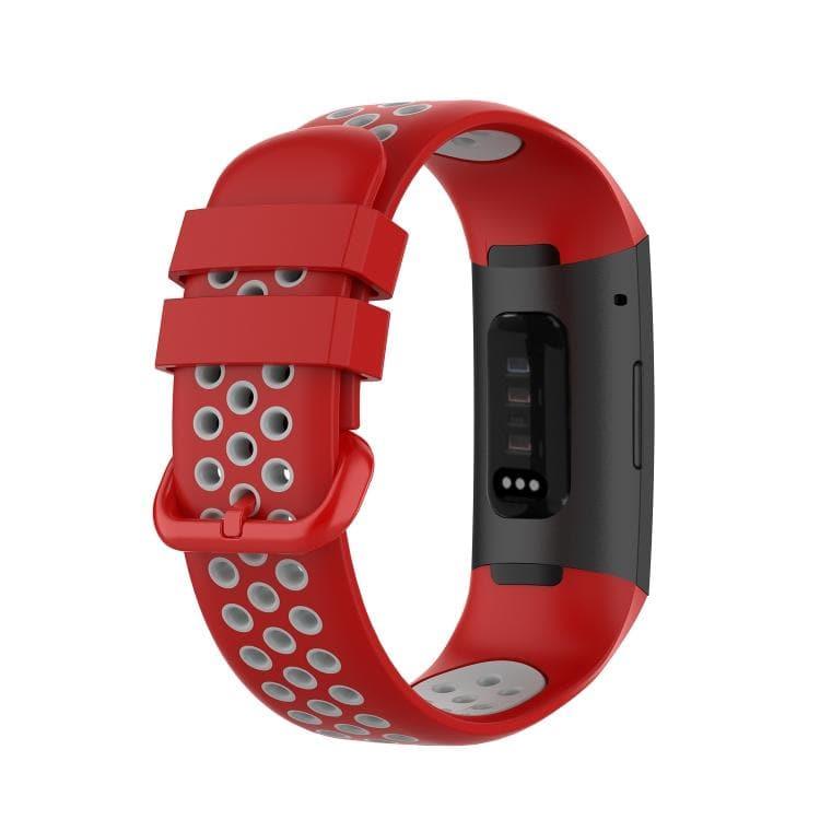 Fitbit Charge 4 - Charge 3 - Charge 3 SE Watch Button Two Colors Silicone Replacement Strap Watchband (Red-Grey) - Gadget Station