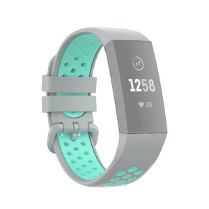Fitbit Charge 4 - Charge 3 - Charge 3 SE Watch Button Two Colors Silicone Replacement Strap Watchband (Grey-Teal) - Gadget Station