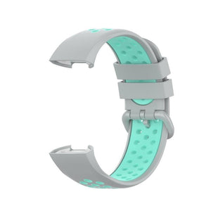 Fitbit Charge 4 - Charge 3 - Charge 3 SE Watch Button Two Colors Silicone Replacement Strap Watchband (Grey-Teal) - Gadget Station