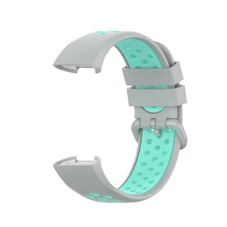 Fitbit Charge 4 - Charge 3 - Charge 3 SE Watch Button Two Colors Silicone Replacement Strap Watchband (Grey-Teal) - Gadget Station
