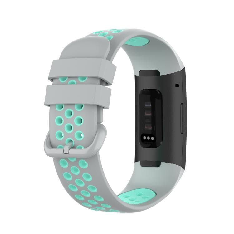 Fitbit Charge 4 - Charge 3 - Charge 3 SE Watch Button Two Colors Silicone Replacement Strap Watchband (Grey-Teal) - Gadget Station