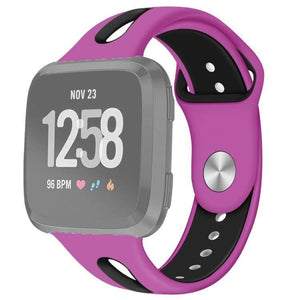 Fitbit Versa 2 - Fitbit Versa - Fitbit Versa Lite Two Colors Silicone Replacement Strap Watchband Size:S (Purple-Black) - Gadget Station