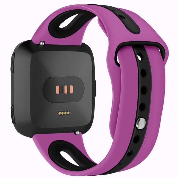 Fitbit Versa 2 - Fitbit Versa - Fitbit Versa Lite Two Colors Silicone Replacement Strap Watchband Size:S (Purple-Black) - Gadget Station