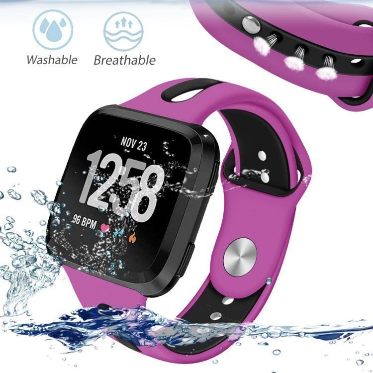 Fitbit Versa 2 - Fitbit Versa - Fitbit Versa Lite Two Colors Silicone Replacement Strap Watchband Size:S (Purple-Black) - Gadget Station