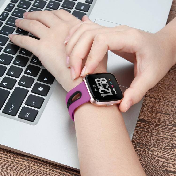 Fitbit Versa 2 - Fitbit Versa - Fitbit Versa Lite Two Colors Silicone Replacement Strap Watchband Size:S (Purple-Black) - Gadget Station