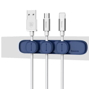 Baseus USB Cable Clip Desk Tidy Organiser Wire Lead Holder with Adhesive Backed (Blue) - Gadget Station