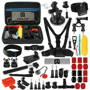 53 in 1 Accessories Total Ultimate Combo Kits with EVA Case (Chest Strap + Suction Cup Mount + 3-Way Pivot Arms + J-Hook Buckle + Wrist Strap + Helmet Strap + Extendable Monopod + Surface Mounts + Tripod Adapters + Storage Bag + Handlebar Mount) for GoPro - Gadget Station