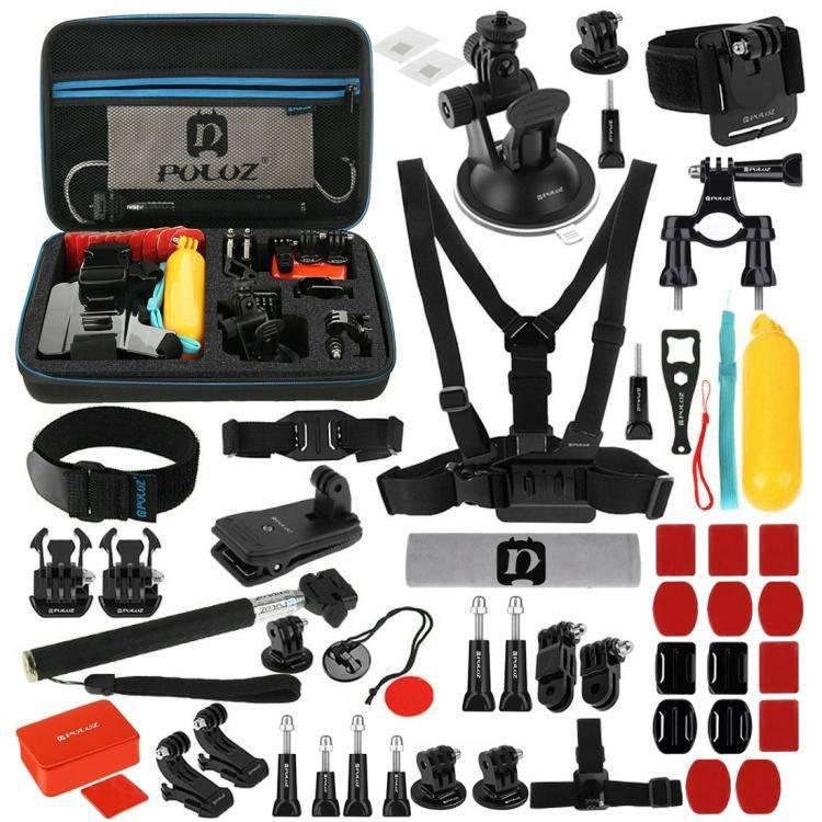 53 in 1 Accessories Total Ultimate Combo Kits with EVA Case (Chest Strap + Suction Cup Mount + 3-Way Pivot Arms + J-Hook Buckle + Wrist Strap + Helmet Strap + Extendable Monopod + Surface Mounts + Tripod Adapters + Storage Bag + Handlebar Mount) for GoPro - Gadget Station