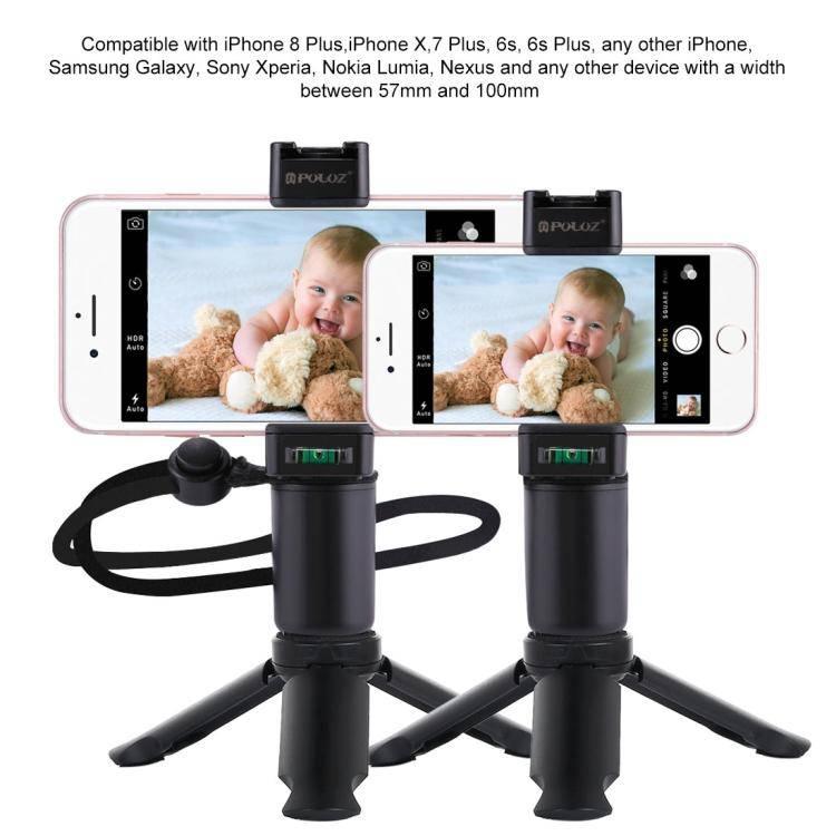 PULUZ Folding Plastic Tripod + Vlogging Live Broadcast Handheld Grip ABS Mount with Cold Shoe & Wrist Strap for iPhone, Galaxy, Huawei, Xiaomi, Sony, HTC, Google and other Smartphones - Gadget Station