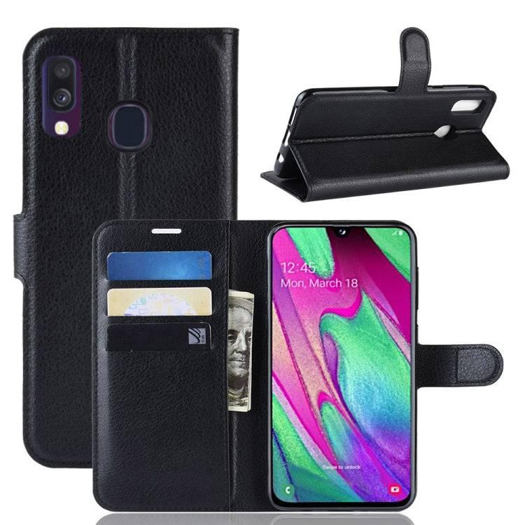 Litchi Texture Horizontal Flip Leather Case for Galaxy A40, with Wallet & Holder & Card Slots (Black)