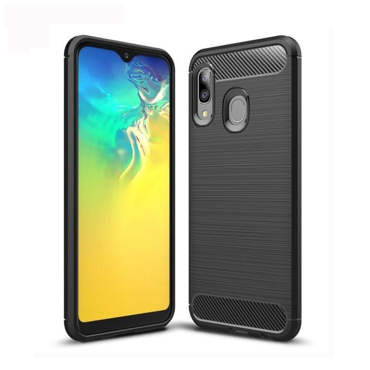 Brushed Texture Carbon Fiber TPU Case Cover Samsung Galaxy A20e (Black) - Gadget Station