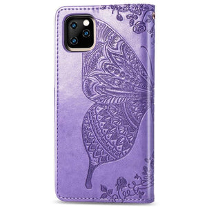 Butterfly Love Flowers Embossing Horizontal Flip Leather Case Cover for Apple iPhone 11 Pro with Holder & Card Slots & Wallet & Lanyard (Light purple) - Gadget Station