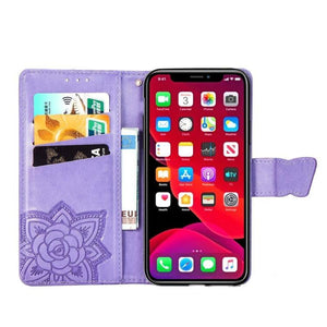 Butterfly Love Flowers Embossing Horizontal Flip Leather Case Cover for Apple iPhone 11 Pro with Holder & Card Slots & Wallet & Lanyard (Light purple) - Gadget Station