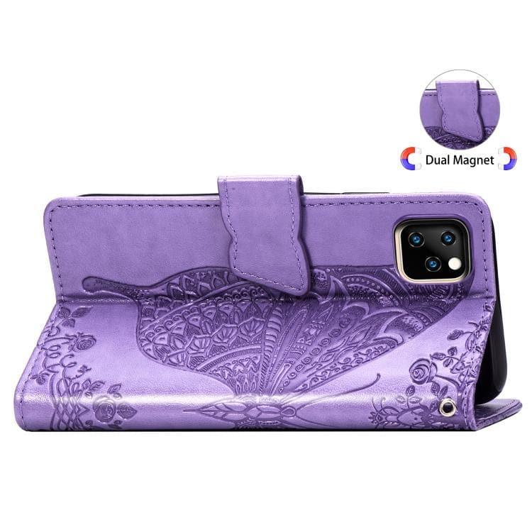 Butterfly Love Flowers Embossing Horizontal Flip Leather Case Cover for Apple iPhone 11 Pro with Holder & Card Slots & Wallet & Lanyard (Light purple) - Gadget Station