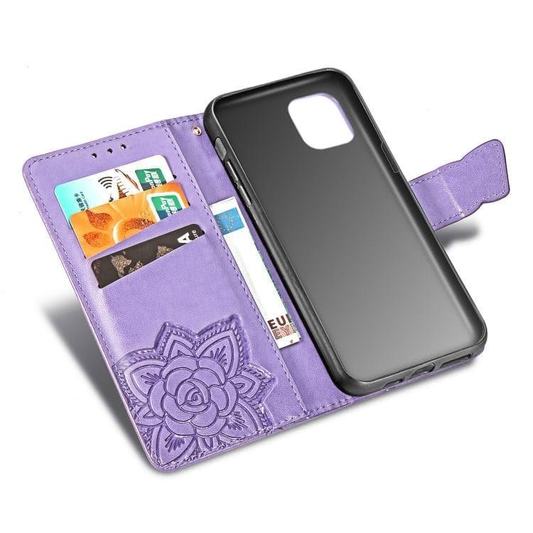 Butterfly Love Flowers Embossing Horizontal Flip Leather Case Cover for Apple iPhone 11 Pro with Holder & Card Slots & Wallet & Lanyard (Light purple) - Gadget Station