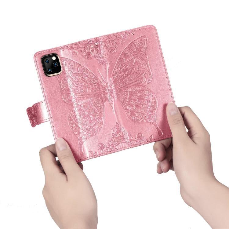 Butterfly Love Flowers Embossing Horizontal Flip Leather Case Cover for Apple iPhone 11 Pro with Holder & Card Slots & Wallet & Lanyard (Pink) - Gadget Station