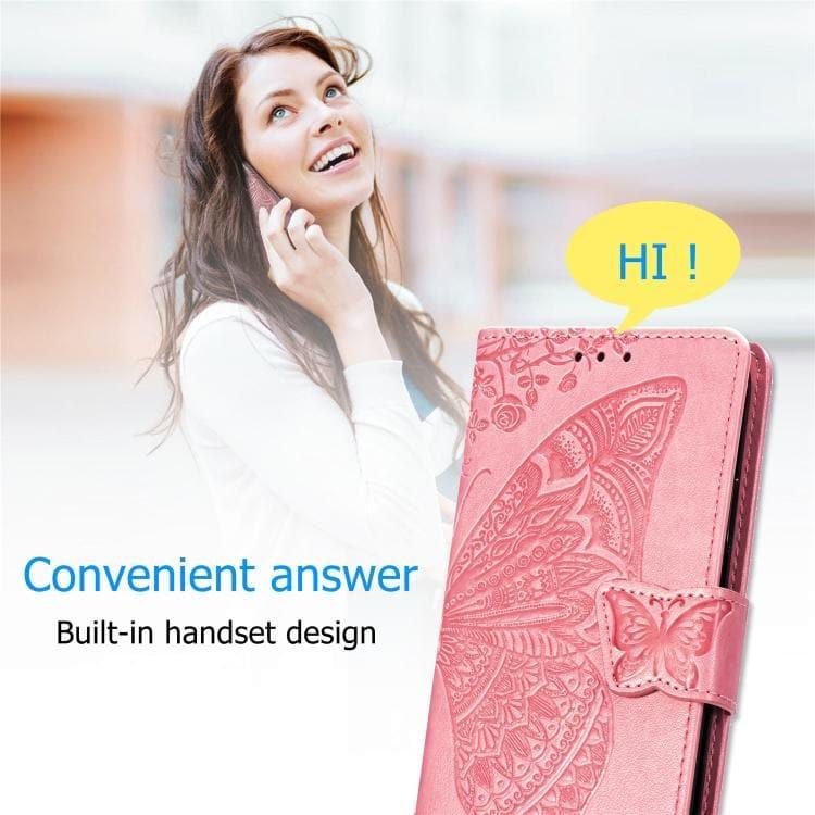 Butterfly Love Flowers Embossing Horizontal Flip Leather Case Cover for Apple iPhone 11 Pro with Holder & Card Slots & Wallet & Lanyard (Pink) - Gadget Station